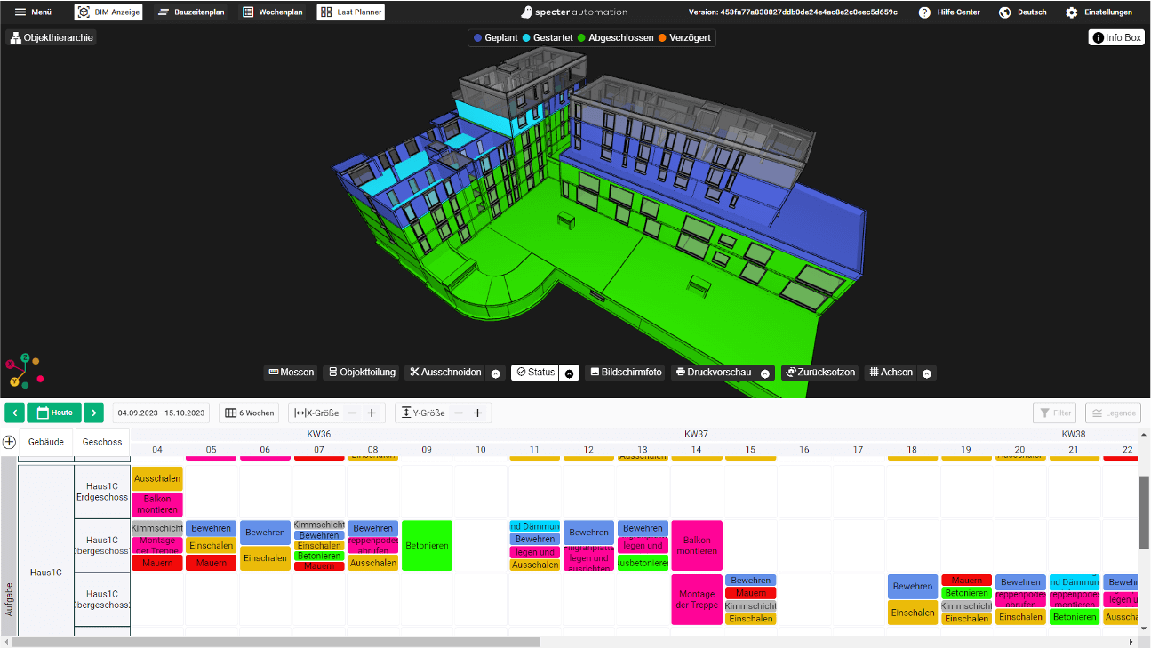 specter software with Last planner and 3D model