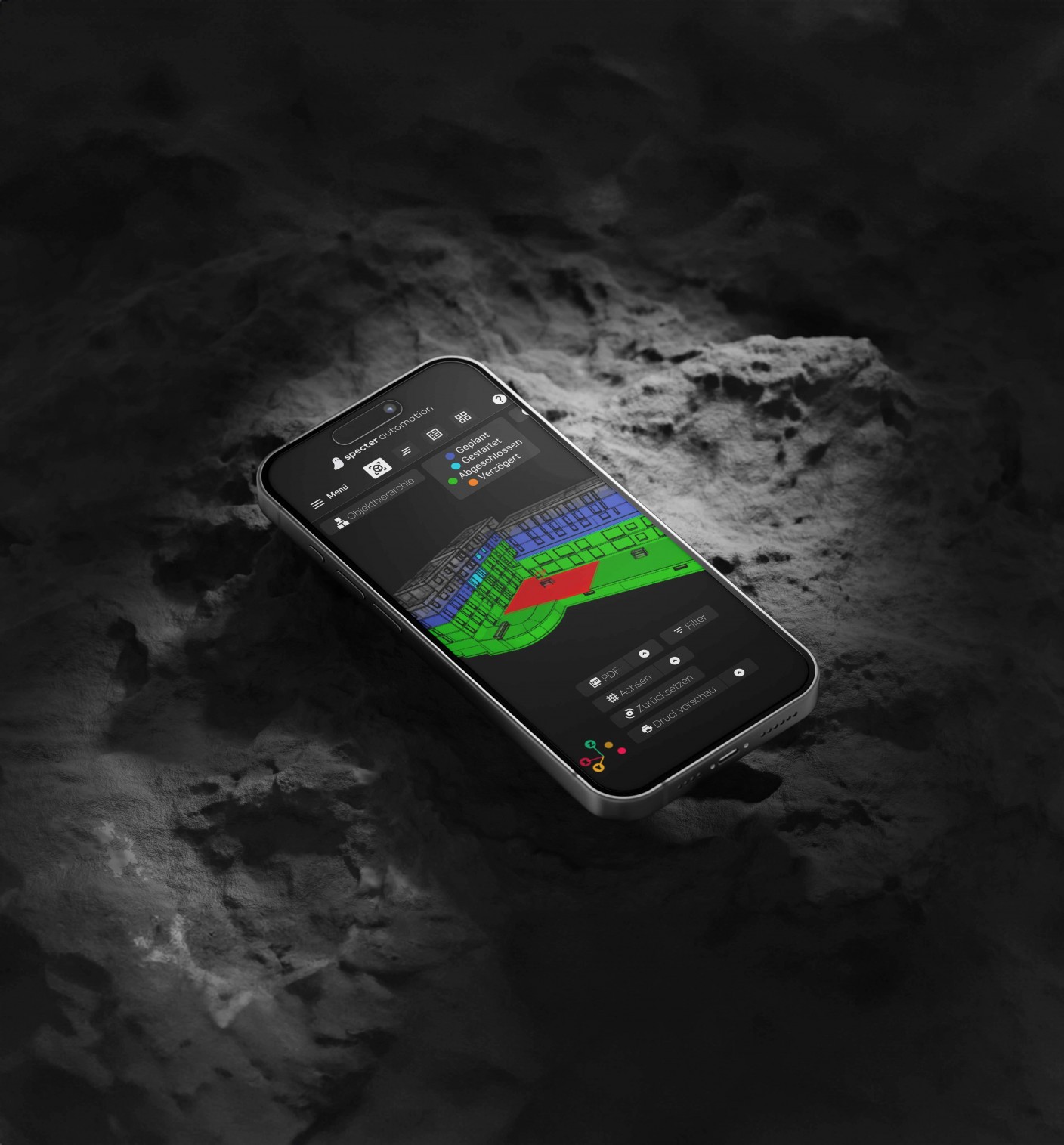 A picture depicting a Phone on Rocks with specter software on it